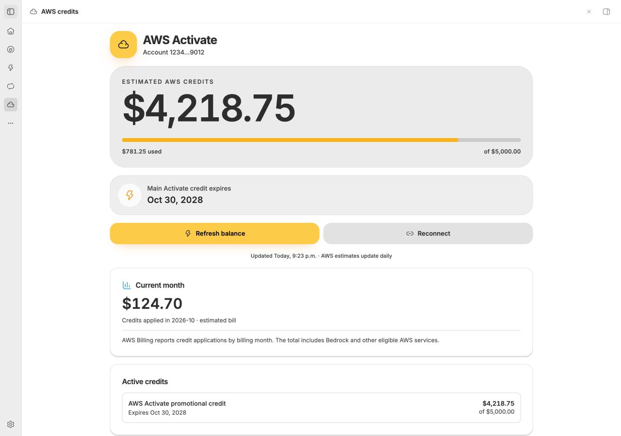 AWS Activate Usage screenshot 1