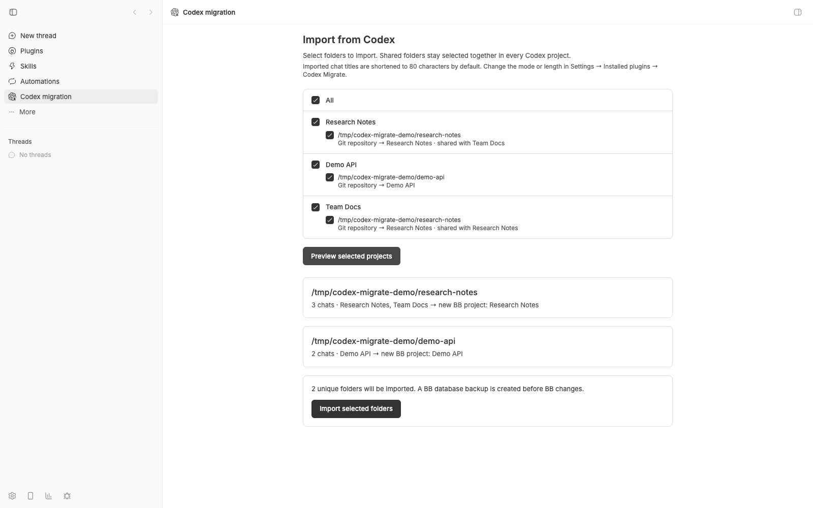 Codex Migrate screenshot 2