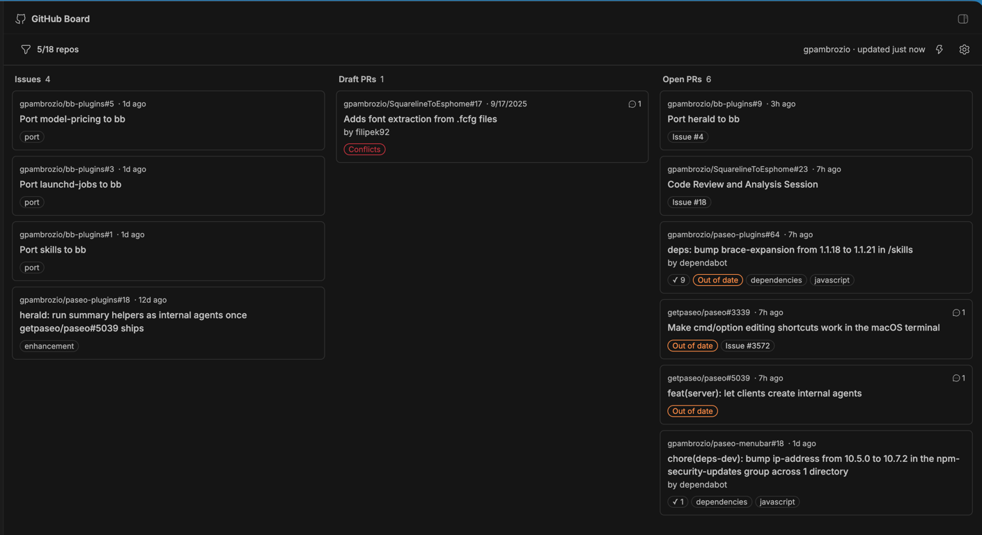 GitHub Board screenshot 1