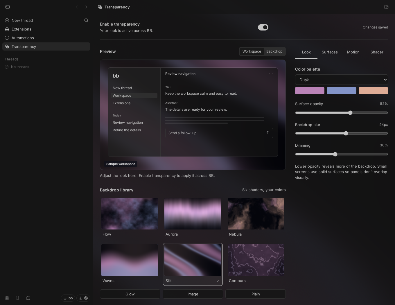 Transparency screenshot 1