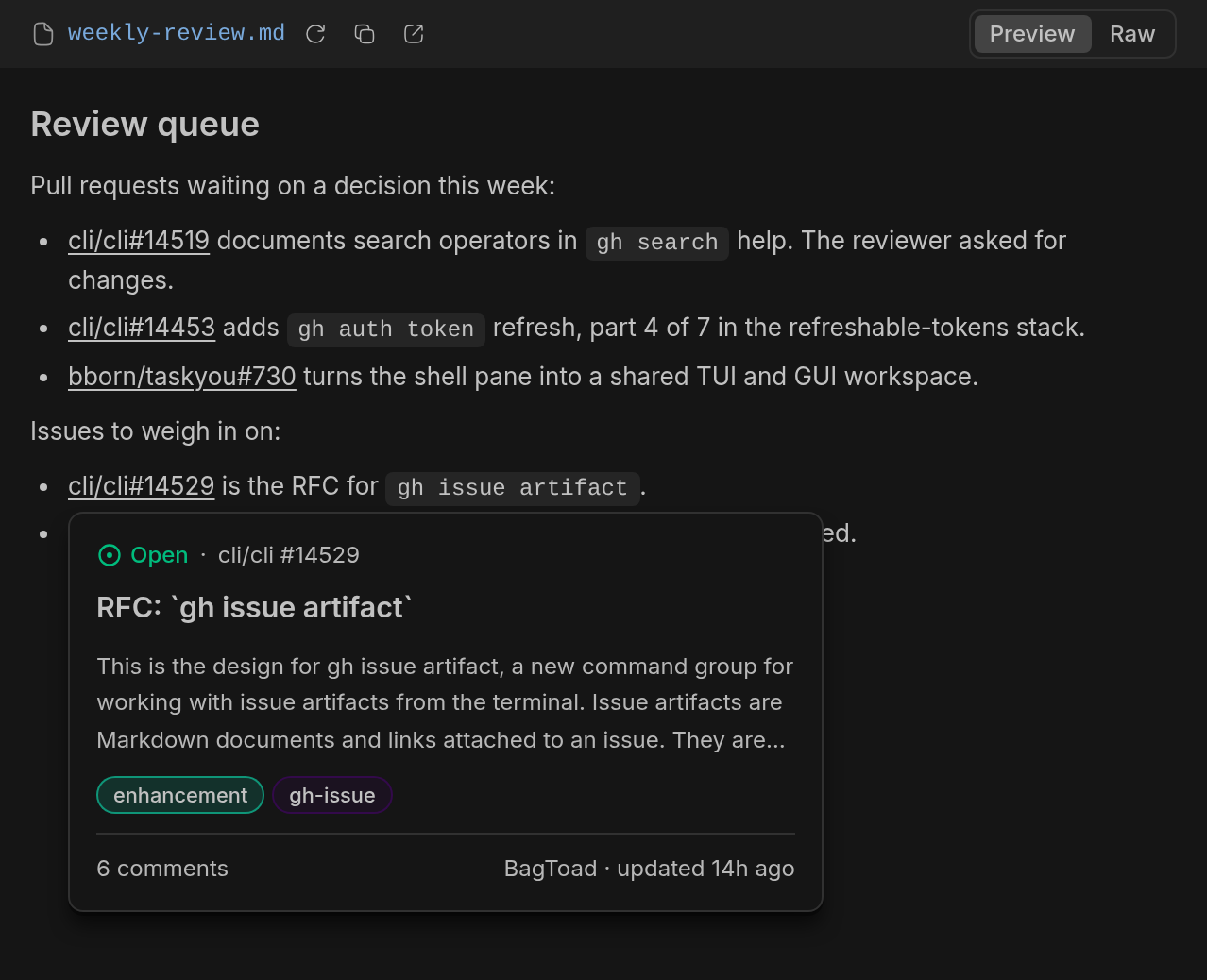 Link Hovercards screenshot 2