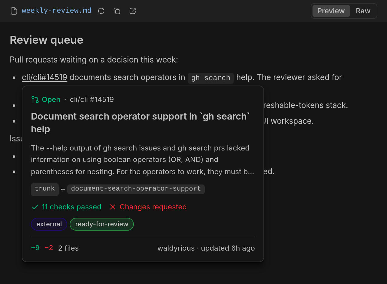 Link Hovercards screenshot 1