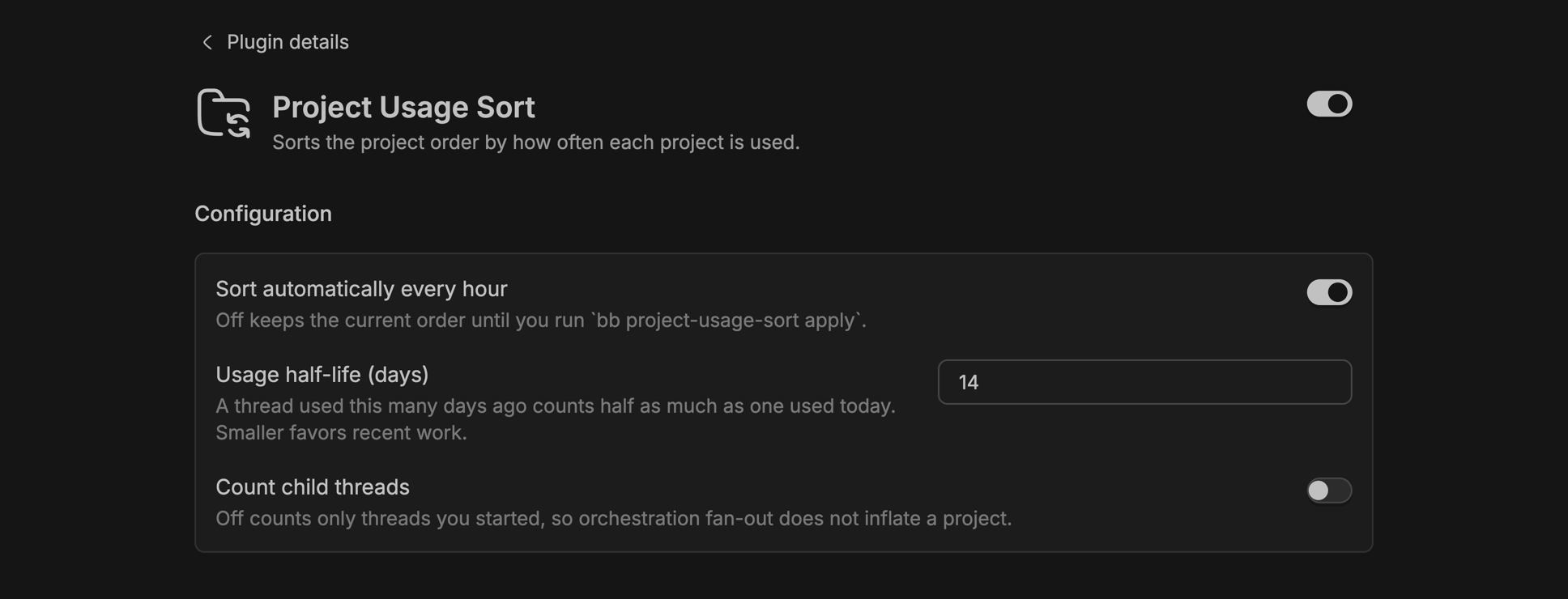 Project Usage Sort screenshot 2