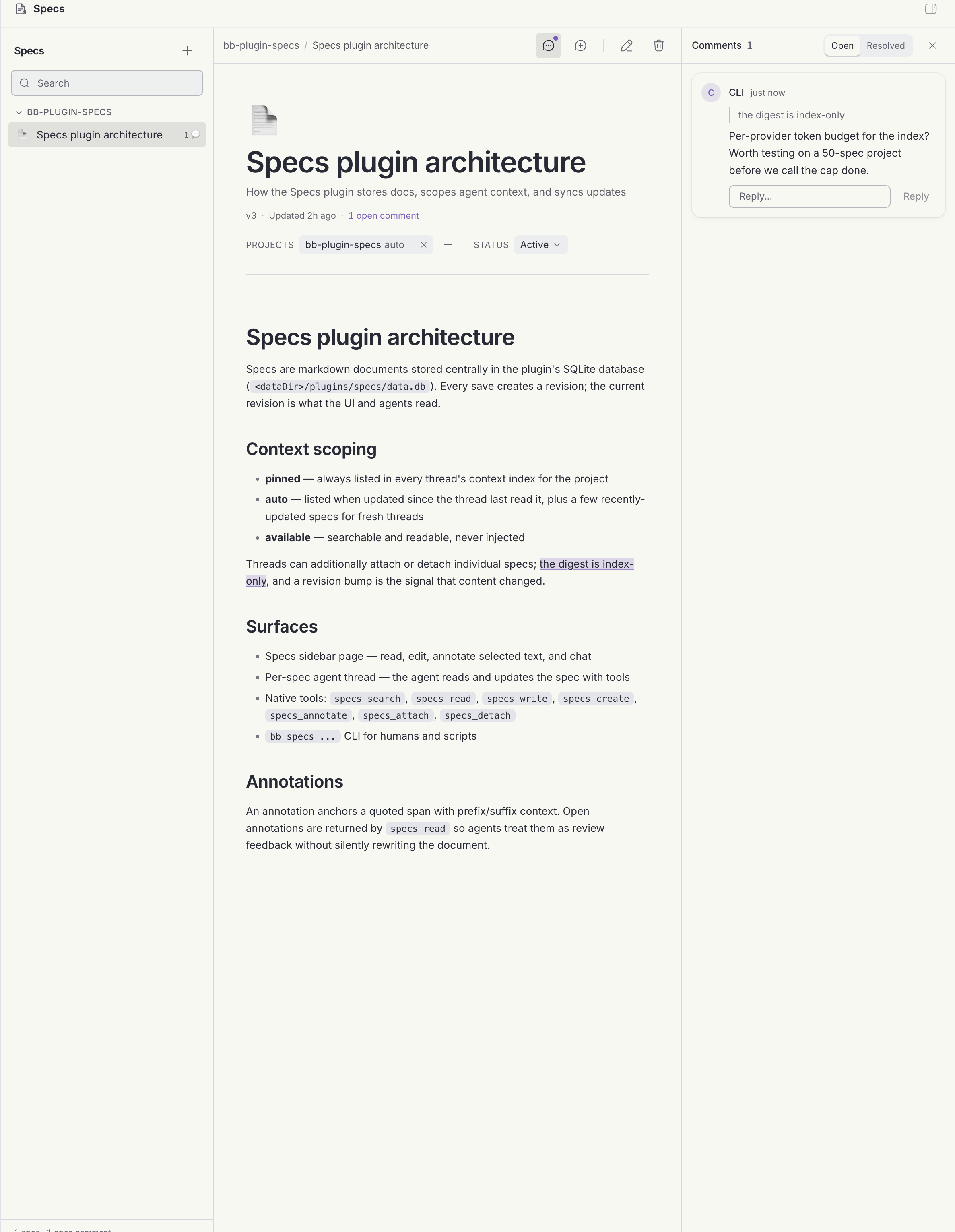 Specs screenshot 1