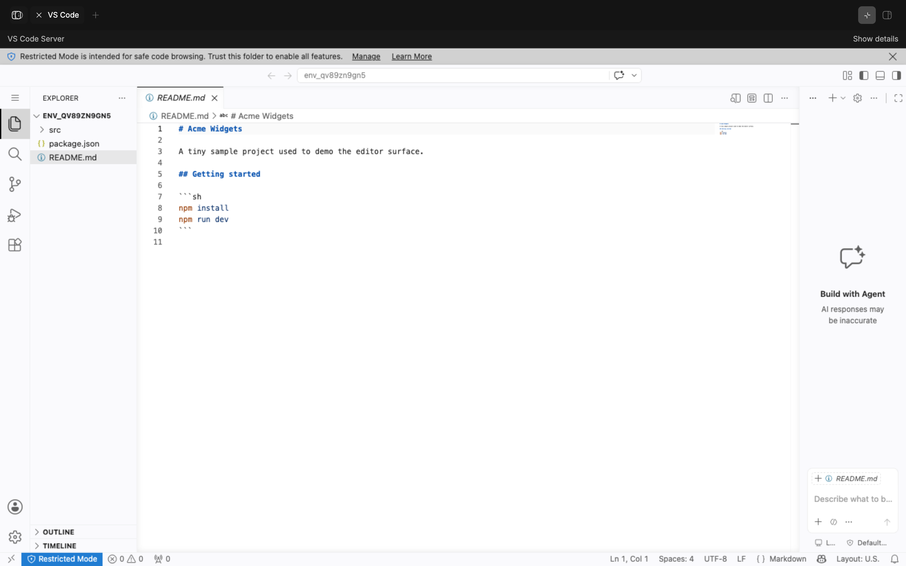 VS Code Server screenshot 1